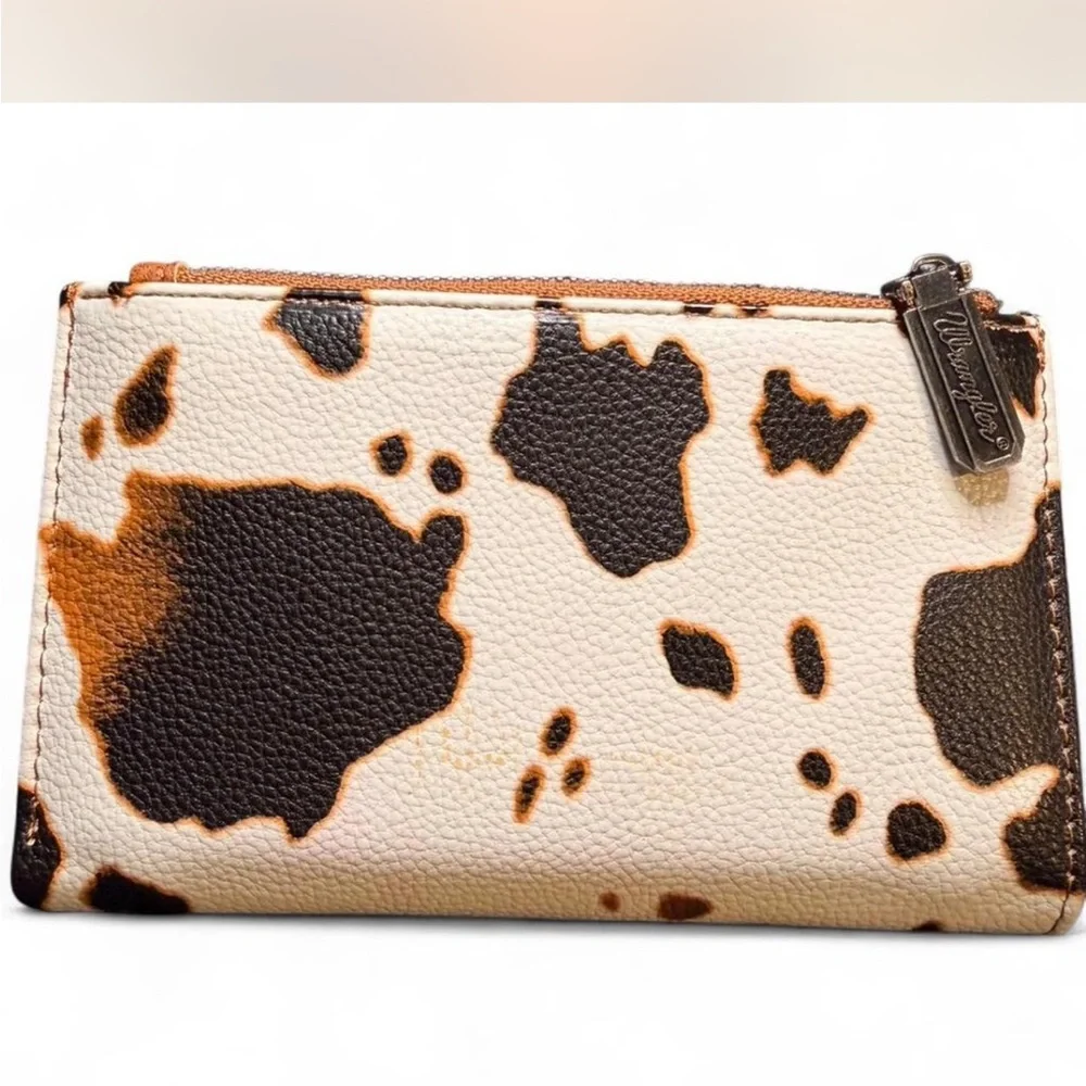 Wrangler Cowhide Pattern Wallet with Tan Accents - Picture 2 of 7